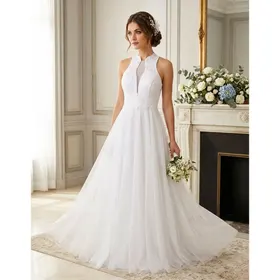 Vestido Noiva Renda com Brilho e Saia de Tule Grife Velasco