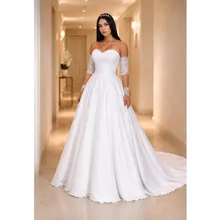 Vestido de Noiva Manga Removível com Cauda Partylight