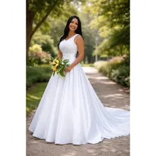 Vestido de Noiva Peito de Renda com Cauda Partylight