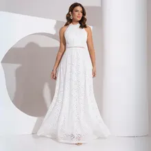 Vestido Longo de Renda Off White Detrix