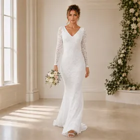 Vestido Noiva Sereia Renda Manga Longa Racy