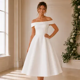 Vestido Noiva Midi Ombro a Ombro Racy